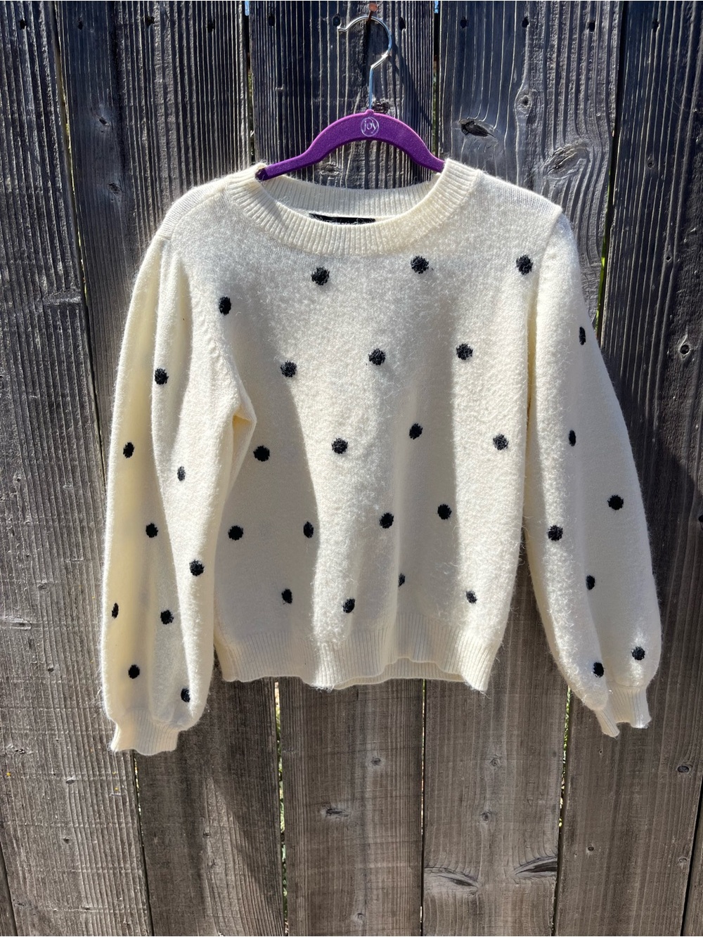 Vero Moda Cream Crewneck Sweater with Black Polka Dots